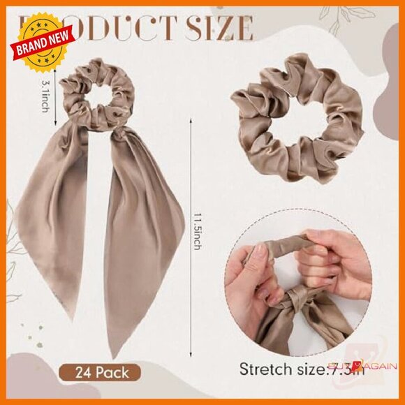 24 Satin Hair Scrunchie Bows Elastic Ponytail Holders Women Accessories main image 4